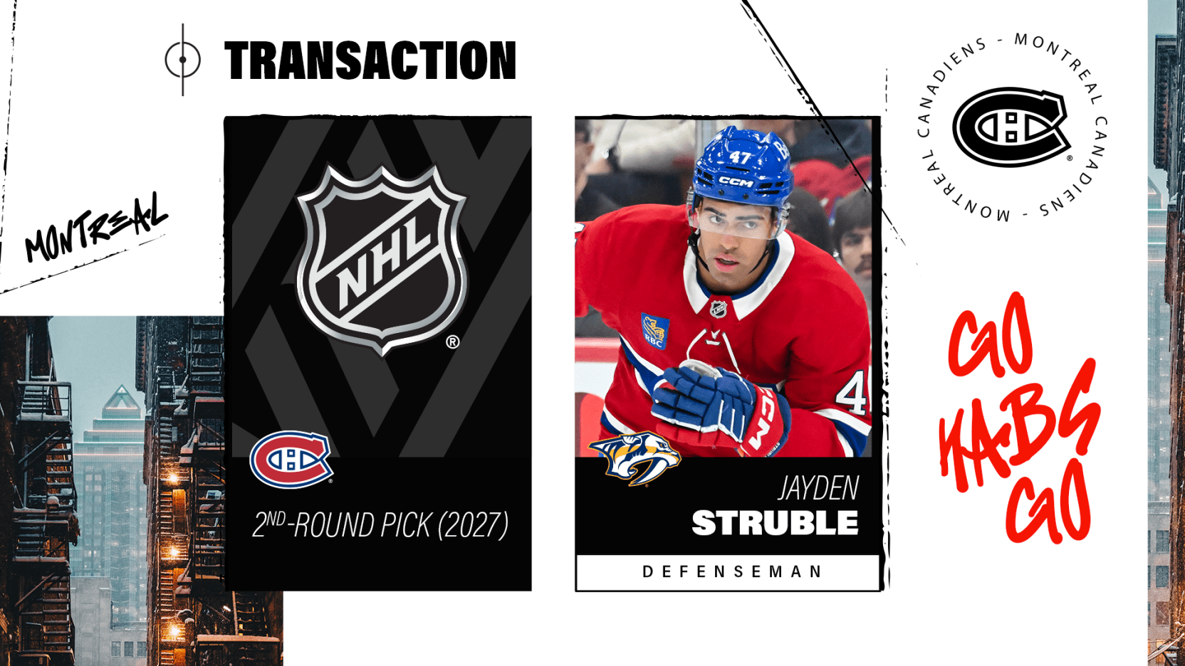 Canadiens Trade Jayden Struble to Nashville for a 2027 Second-Round Pick