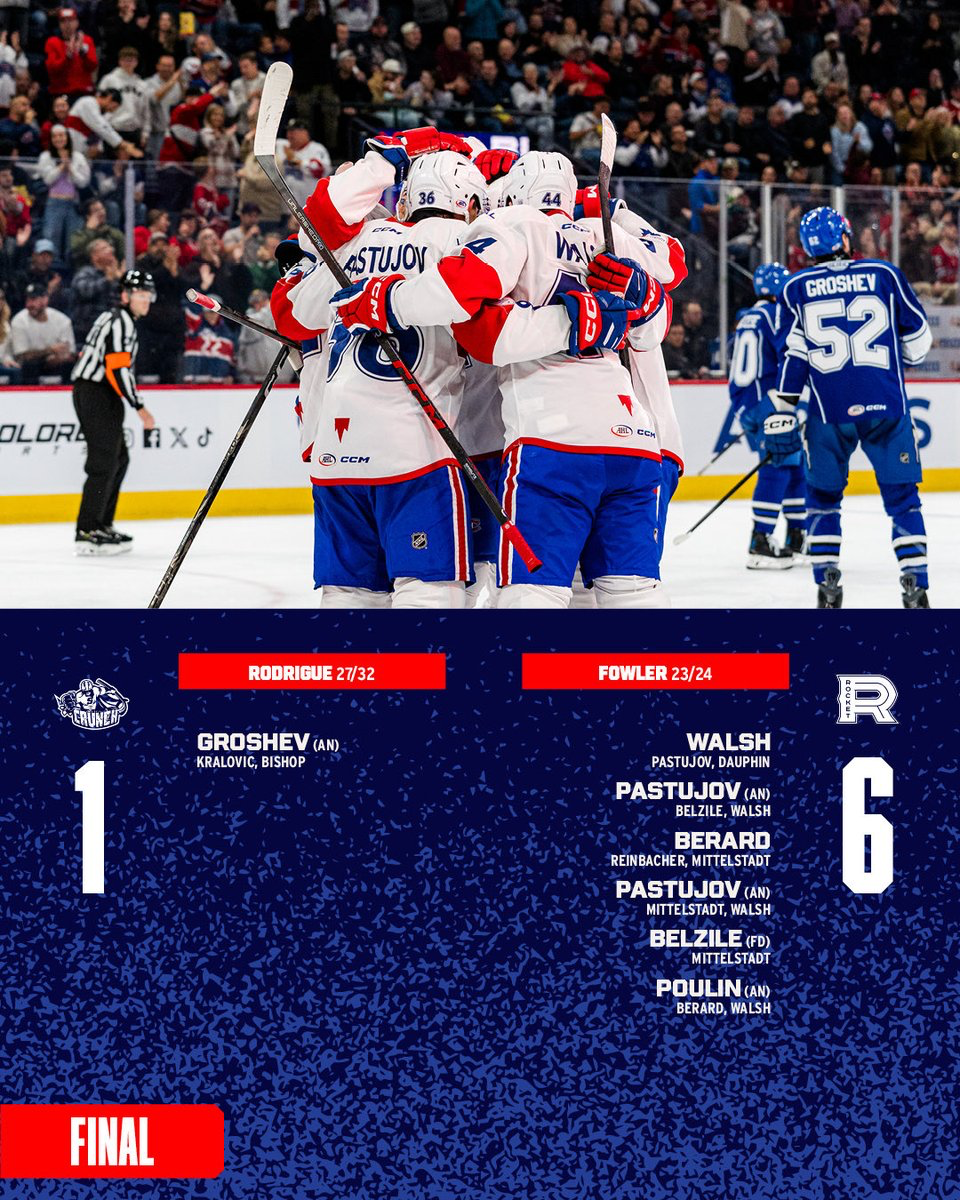 Rocket Bounce Back With a 6-1 Win Over the Crunch